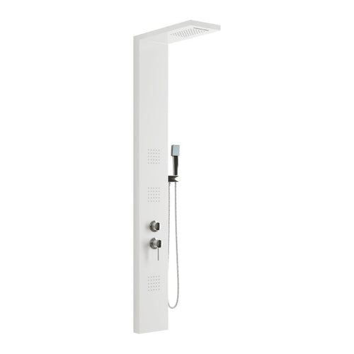 Colonna Pannello Doccia In Acciaio Inox Bianco Lucido Con Doccetta,Flessibile E Getti Orizzontali Ma - Bianco Lucido - Aer