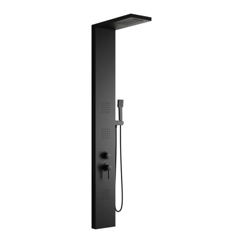Colonna Pannello Doccia In Acciaio Inox Nero Opaco Con Doccetta,Flessibile E Getti Orizzontali Massa - Nero Opaco - Aer
