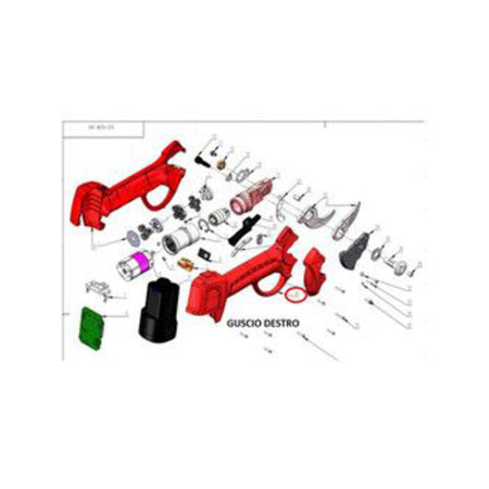 R Guscio Destro X Forbici Pota 2 Batterie 16.8V 4Ah 32 Mm Dj-028 1 Pz