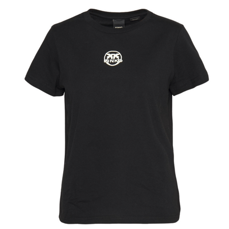 Pinko T-shirt Nera da Donna in Cotone Scollo Tondo con Logo Frontale Stampato Bianco da donna