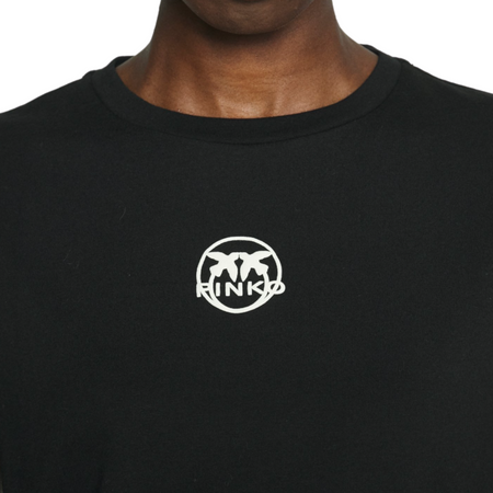Pinko T-shirt Nera da Donna in Cotone Scollo Tondo con Logo Frontale Stampato Bianco da donna