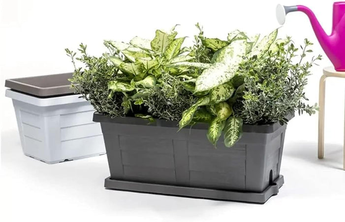 Fioriera Rettangolare Cm 40 X 21,5 X 17 - Ghiaccio (Con Sottovaso) - Bama