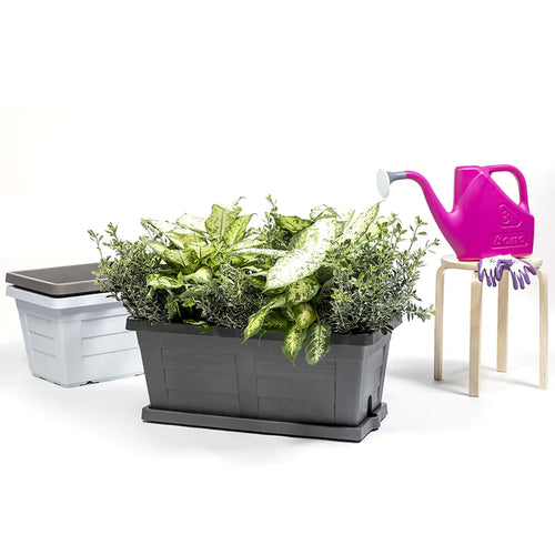 Fioriera Rettangolare Cm 40 X 21,5 X 17 - Antracite (Con Sottovaso) - Bama