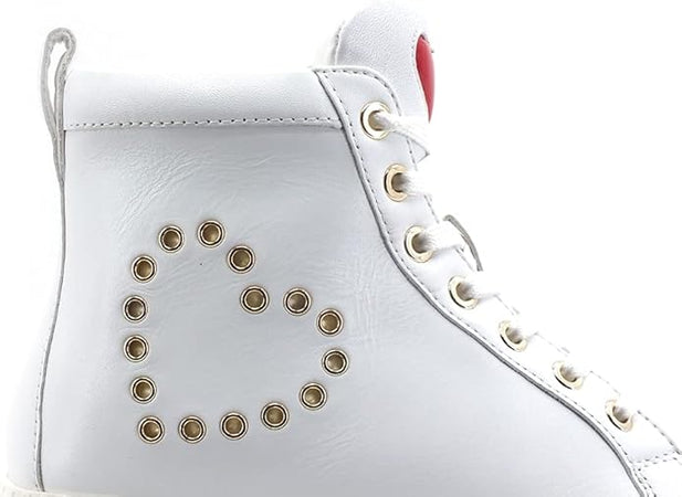 Love Moschino Sneaker Bianca Donna in Pelle con Cuore Borchiato Platform da donna