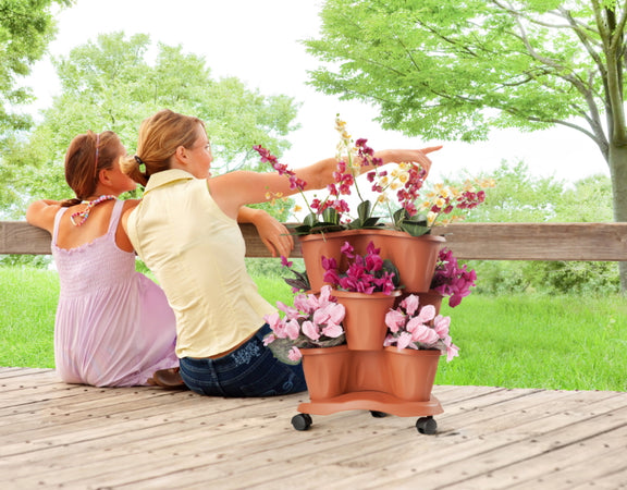 Vaso Trifoglio + Sottovaso + Ruote Bama - Pp Terracotta D.Cm 40 H.Cm 51 Cf=Pz 3- 1 Confezioni