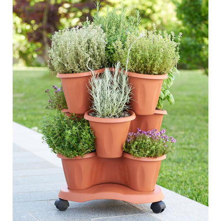 Vaso Trifoglio + Sottovaso + Ruote Bama - Pp Terracotta D.Cm 40 H.Cm 51 Cf=Pz 3- 1 Confezioni