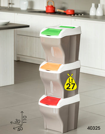 Pattumiera Raccolta Differenziata Set 'Poker Plus' 27 Lt. Cm 30 X 40 X 37,5 H - Bama