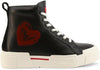 Love Moschino Sneaker Alta Nera Donna in Pelle con Cuore Rosso Dipinto da donna