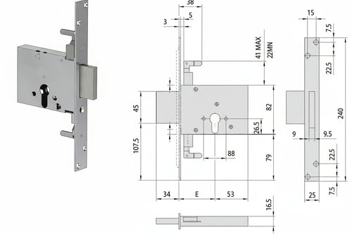 Serratura Triplice Da Infilare A Cilindro 56016- - Mm.70 (56016700) - 1 Pezzi Cisa