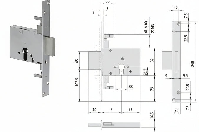 Serratura Triplice Da Infilare A Cilindro 56016- - Mm.70 (56016700) - 1 Pezzi Cisa