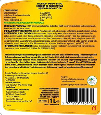Diserbante Totale Liquido Pronto All'Uso Pfnpo- - Lt.1 - 1 Pezzi Roundup