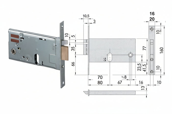 Elettroserratura Da Infilare Per Fasce Mm.77 H 1445- - Mm.90 (14451900) Frontale Mm.20 - 1 Pezzi Cisa