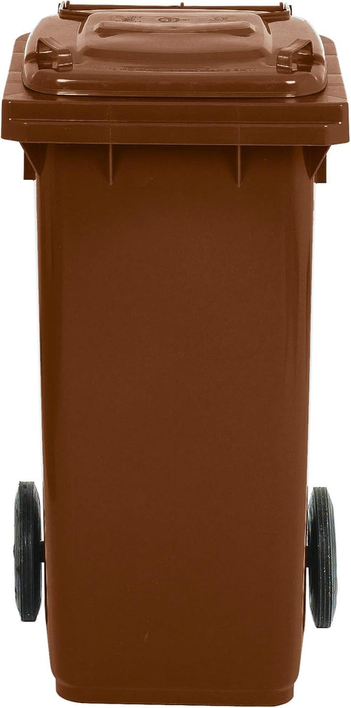 Bidone Per La Raccolta Differenziata 120 Lt Per Esterni Marrone Certificato Uni En 840 Con Coperchio E Ruote