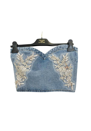 TRASH AND LUXURY Top decollete in jeans Donna con applicazioni da donna