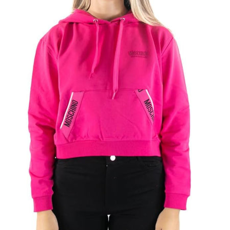 MOSCHINO UNDERWEAR Moschino Underwear Felpa Crop Donna Fucsia con Cappuccio e Tasca Marsupio da donna