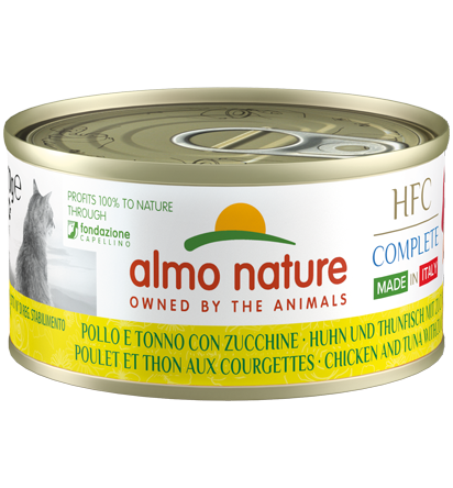 Almo Nature Scatoletta HFC Complete Made in Italy gusto Pollo Tonno e Zucchine per Gatti Adulti 70gr