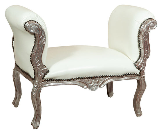 Biscottini Biscottini Panchetta Luigi XVI Faggio Massello Intagliata Argento 92x47x68 Pelle