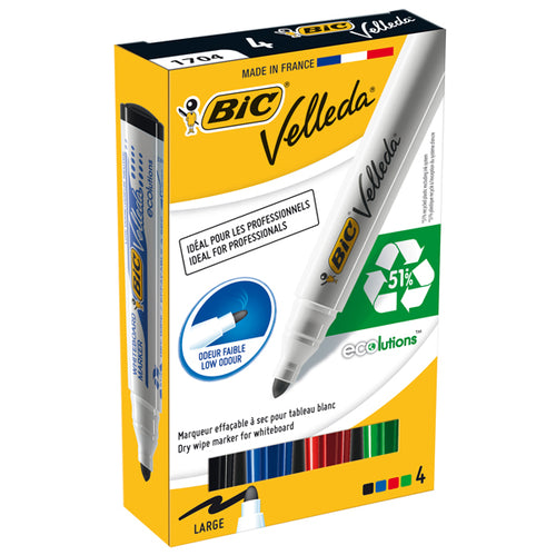 Astuccio 4 Marcatori P.Tonda Whiteboard Velleda 1701 Recycled Bic