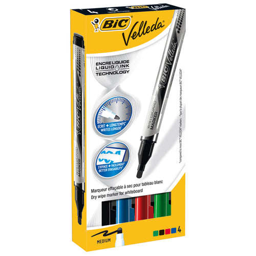 Astuccio 4 Marcatori P.Tonda Whiteboard Velleda Liquid Ink Pocket Bic