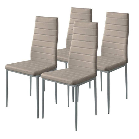 Sedia Moderna 4pz Metallo Verniciato Pelle Ecologica Sala Pranzo Cucina Tortora