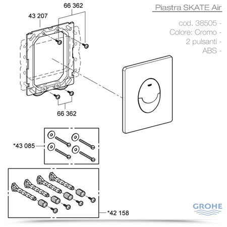 Placca Di Comando Skate Air Doppio Tasto Cromata Grohe