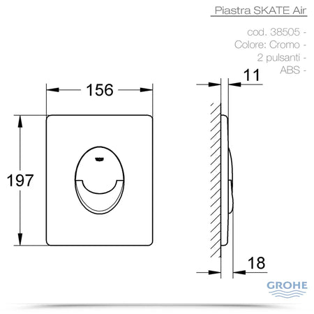 Placca Di Comando Skate Air Doppio Tasto Cromata Grohe