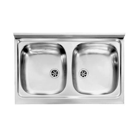 Lavello Cucina Da Appoggio In Acciaio Inox 2 Vasche Modello Mondial - Cm.80X50 - Profondità 15 Cm - Hid