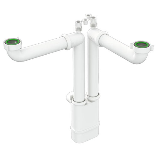 Sifone Scarico 2 Vie Senza Piletta Ispezionabile Per Lavello In Acciaio Inox E Ceramica Con 2 Attacc - 11/2 X Ø40 Mm - Bon