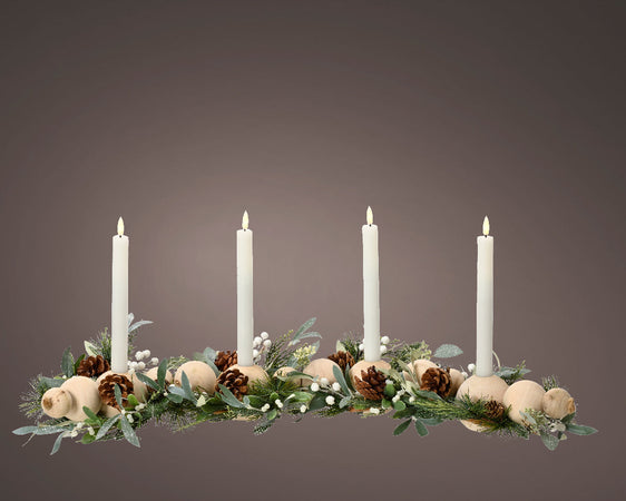 Portacandela di Natale con bacche e pigne per 4 candele alte, da 80 cm