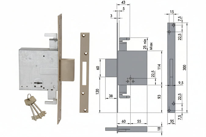 Serratura Triplice Da Infilare Doppia Mappa 57015- - Mm.70 (57015700) - 1 Pezzi Cisa