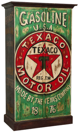 Biscottini Biscottini Armadietto Officina Texaco Oil Legno Massiccio Dipinto Mano 89x45x158