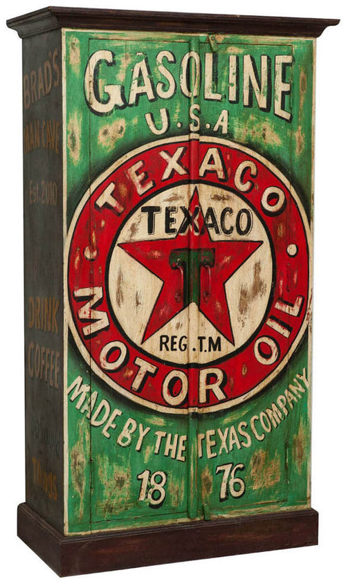 Biscottini Biscottini Armadietto Officina Texaco Oil Legno Massiccio Dipinto Mano 89x45x158