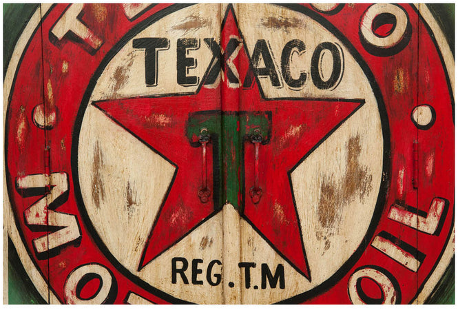 Biscottini Biscottini Armadietto Officina Texaco Oil Legno Massiccio Dipinto Mano 89x45x158