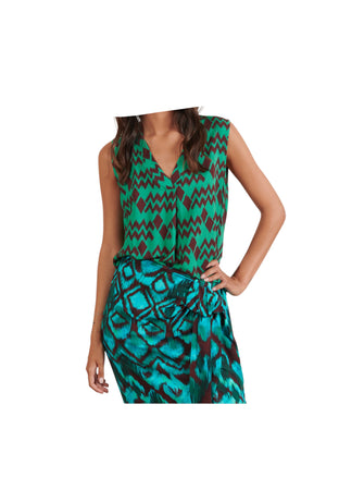 MOKIB Blusa smanicata a fantasia Donna con scollo a V da donna