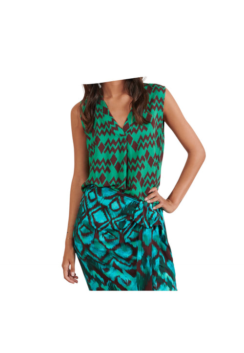 MOKIB Blusa smanicata a fantasia Donna con scollo a V da donna