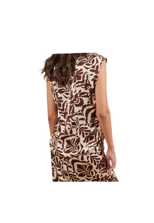 MOKIB Blusa smanicata scollo a V Donna a fantasia da donna