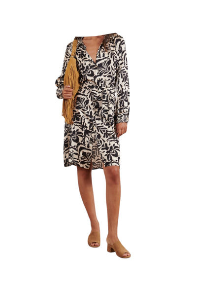 MOKIB Vestito corto a fantasia con manica lunga Donna con cintura da donna