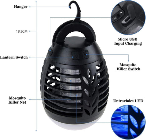 Lampada antizanzare campeggio per esterni con batteria ricaricabile USB 2 in 1