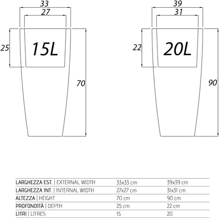 Vaso Quadro 'Stilo' Cm 33 X 33 X H 70 - 15 Lt. Avorio