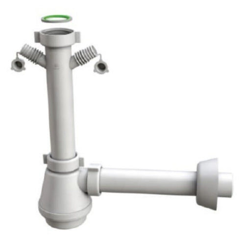 Sifone Scarico 1 Via Senza Piletta Per Lavello In Acciaio Inox Con Attacco Doppio Lavastoviglie/Lava - 11/2 X Ø40X230Mm - Bon