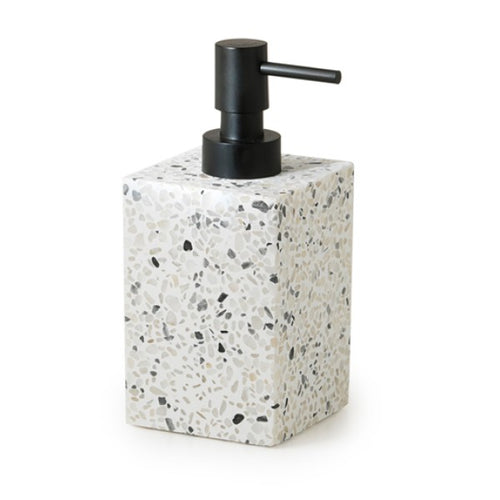 Dosa Sapone Da Appoggio In Graniglia Di Marmo Modello Zoe - Dim. Cm (Lxpxh): 7X8,2X16,2 - Bianco/Nero - Gdy