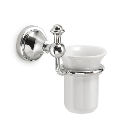 Porta Spazzolini Da Parete In Acciaio Inox E Ceramica Modello Nevis - Dim. Cm (Lxpxh): 13,3X10,9X15,9 - Cromato - Gdy