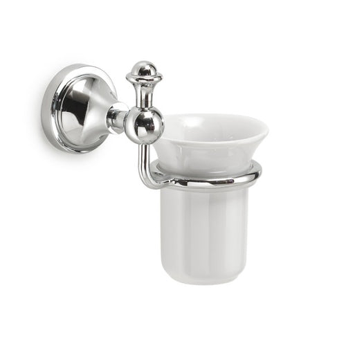 Porta Spazzolini Da Parete In Acciaio Inox E Ceramica Modello Nevis - Dim. Cm (Lxpxh): 13,3X10,9X15,9 - Cromato - Gdy