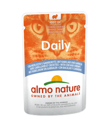 Almo Nature Bustina Daily gusto Merluzzo e Gamberetti per Gatti Adulti 70gr