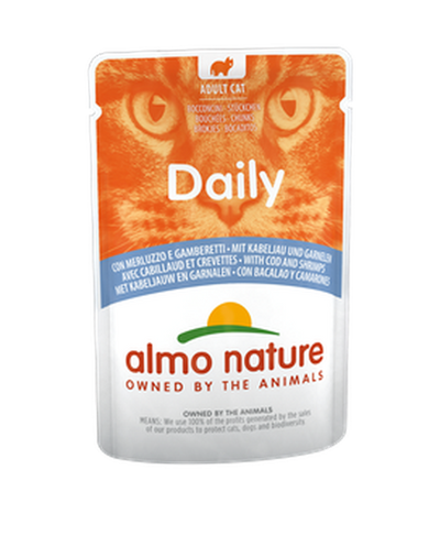 Almo Nature Bustina Daily gusto Merluzzo e Gamberetti per Gatti Adulti 70gr