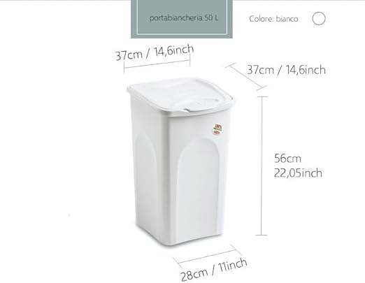 Portabiancheria Tutto Chiuso 'Primavera' Lt.50 Cm 37 X 37 X H 56 Bianco - Stefanplast