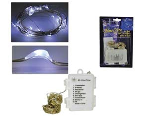 Filo Rame 100 Led Bianco Freddo A Batteria Uso Interno Con Gioco Luci- - Mt. 0,3 + Mt.9,9 - 1 Pezzi