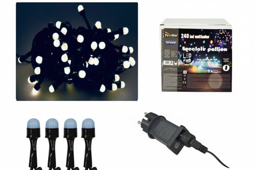 Lucciole A Led Bianco Freddo Per Uso Interno/Esterno Con Gioco Luci- - 300 Led - Mt.12 + 5 - 1 Pezzi