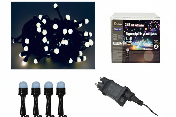 Lucciole A Led Bianco Freddo Per Uso Interno/Esterno Con Gioco Luci- - 300 Led - Mt.12 + 5 - 1 Pezzi