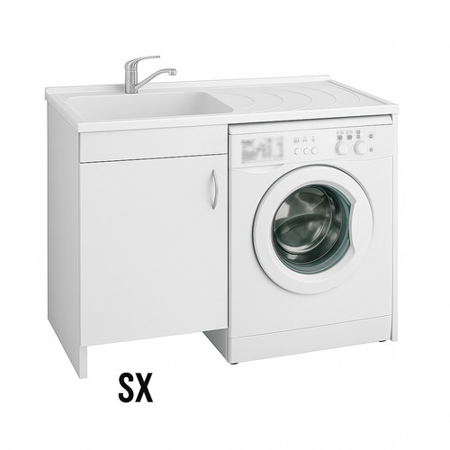 Mobile In Legno Con Lavatoio + Coprilavatrice Mod. Idex- 60 X 109 X H.89 Cm Vasca A Sx- Dh- Pezzi 1